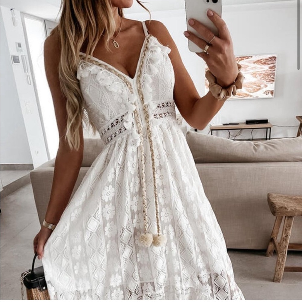 Shop Fig White Lace High Low Dress